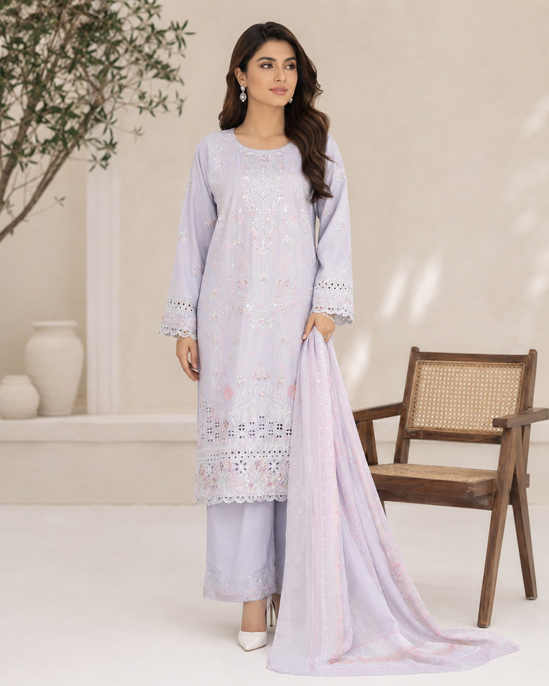 BSL-012 Bin Saeed Luxury Embroidered 3PC Suit - Light Puple