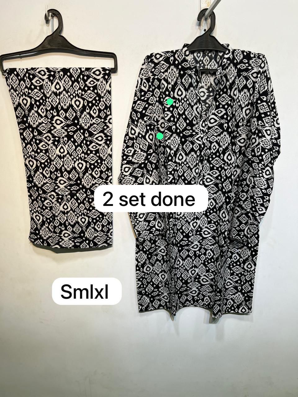 PC-05 Printed Linen Black White Matching Black White Neck Band Collar Button Placket Ikat Geometric Print 2PC Co-Ord Set