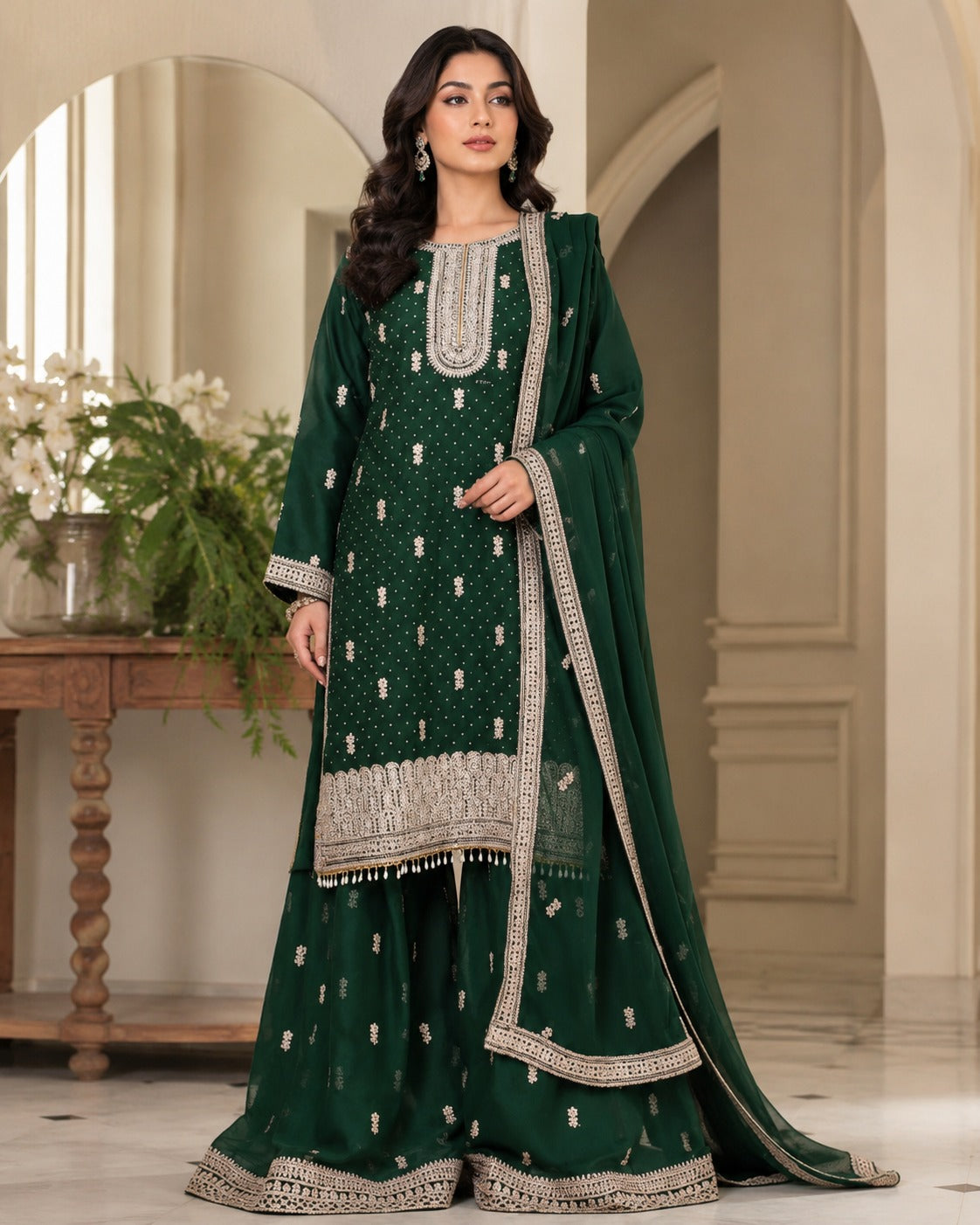 BF-01 3PC DMC Stone Work Gharara Suit | Heavy Designer Wedding Wear