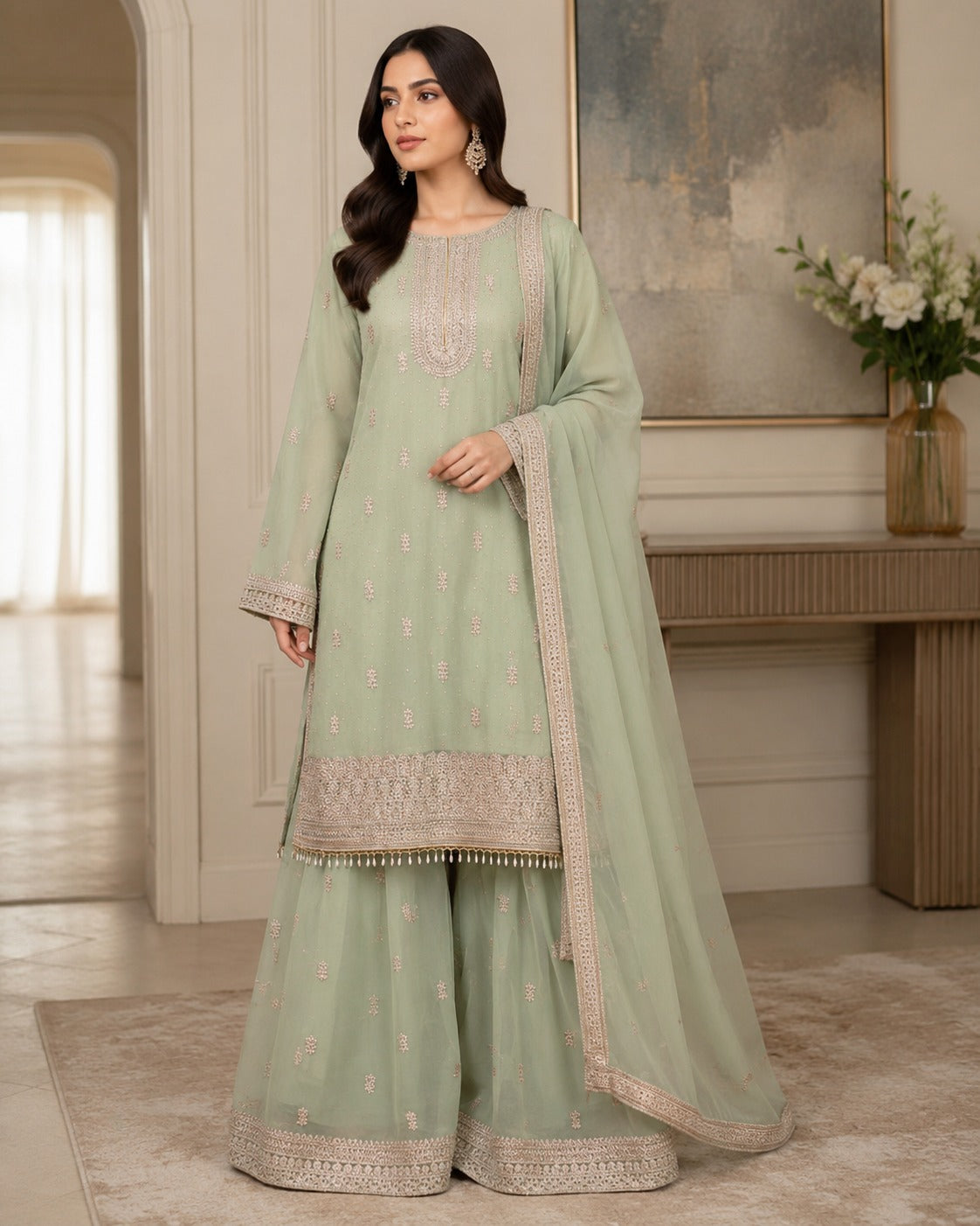 BF-01 3PC DMC Stone Work Gharara Suit | Heavy Designer Wedding Wear