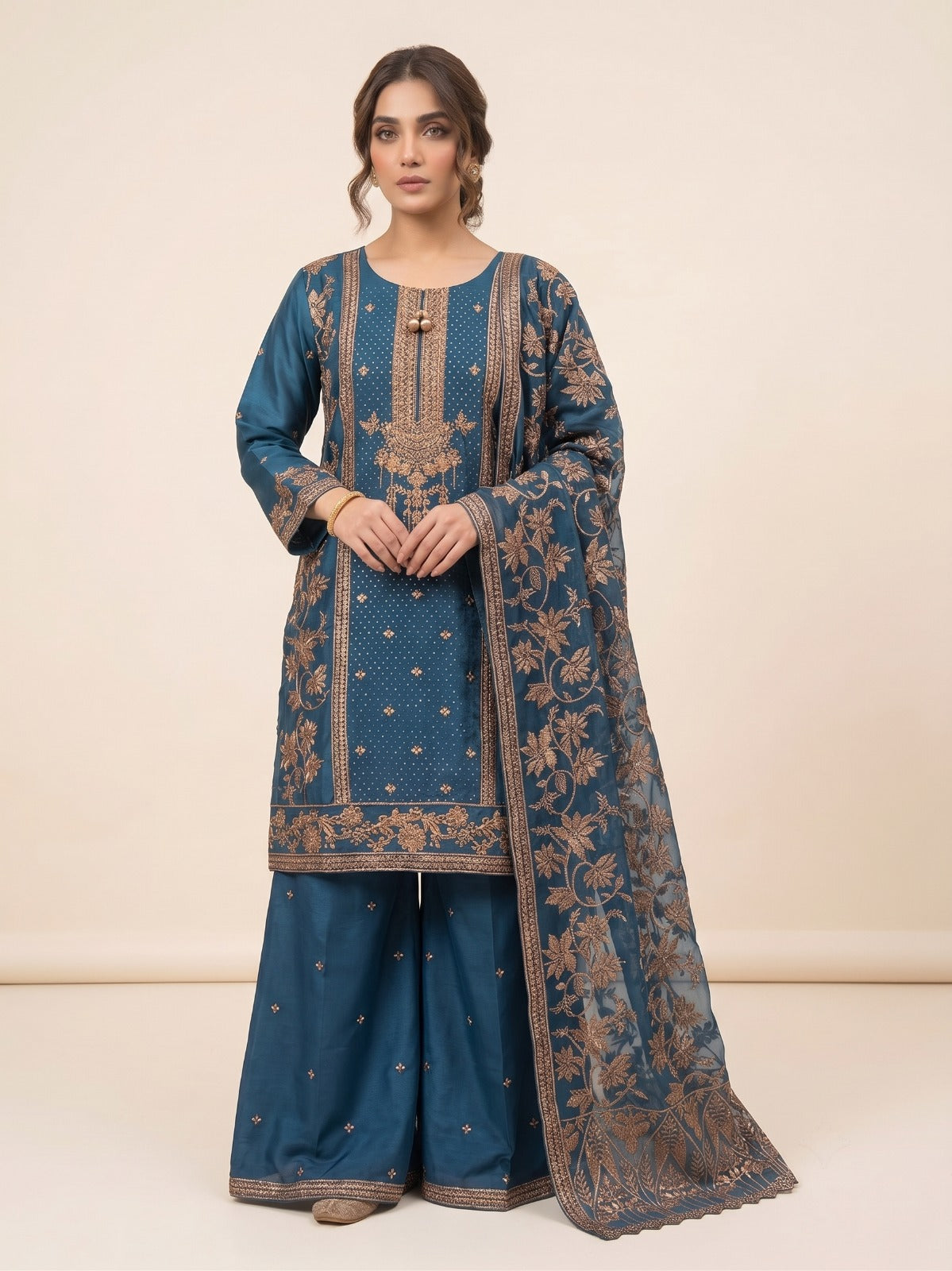 BM-CH-029 - Regal Floral Embroidered Chiffon 3 Piece Suit