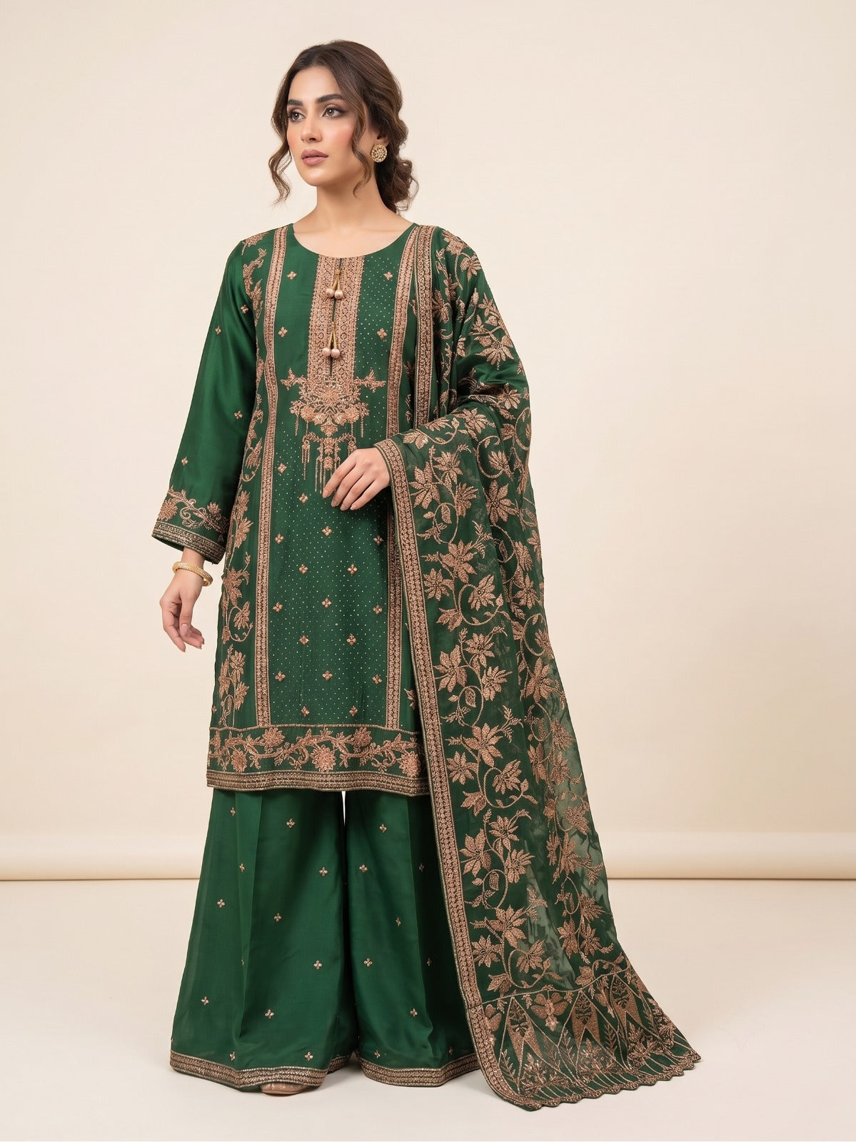 BM-CH-029 - Regal Floral Embroidered Chiffon 3 Piece Suit