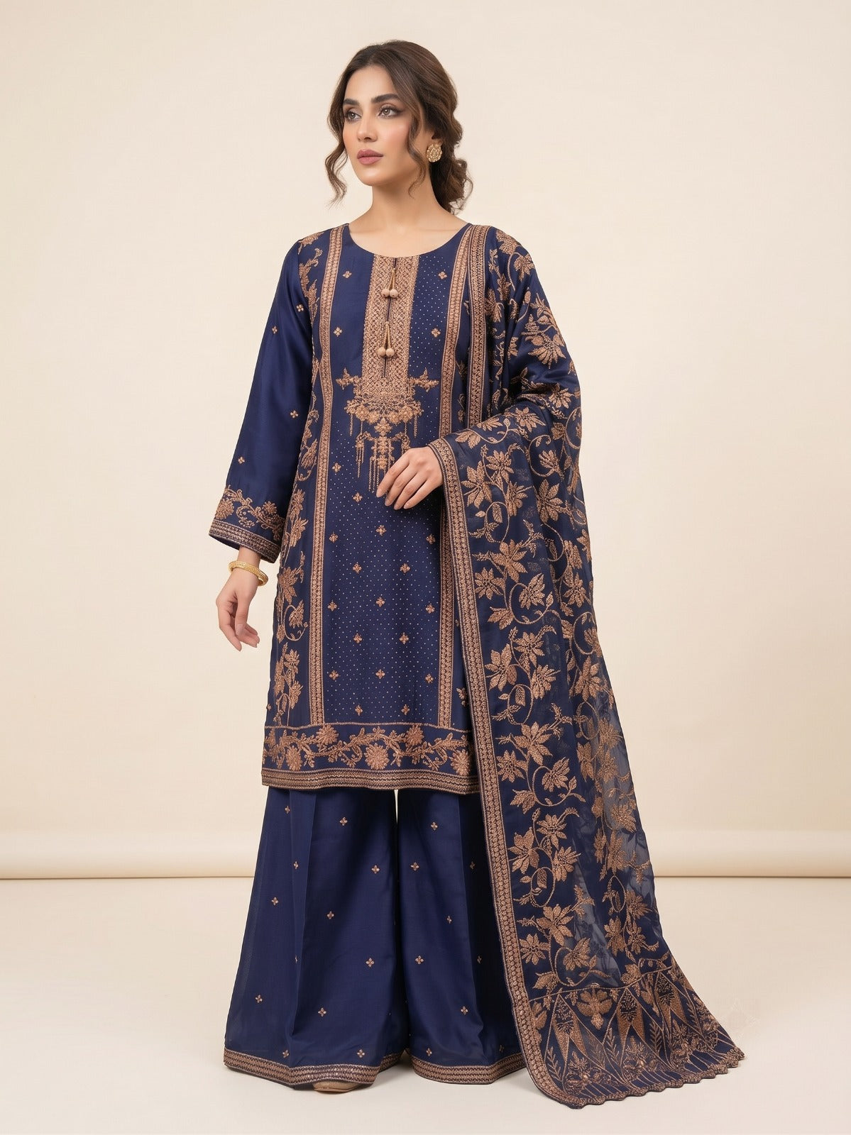 BM-CH-029 - Regal Floral Embroidered Chiffon 3 Piece Suit