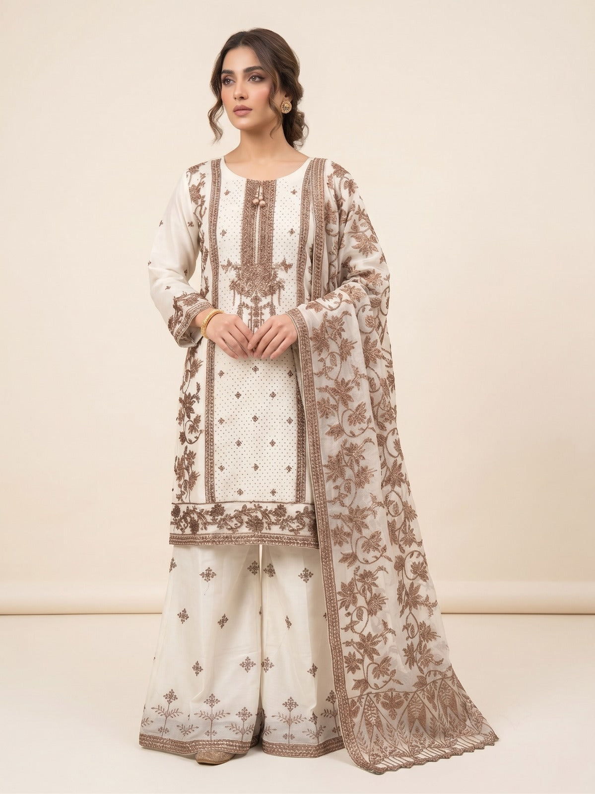 BM-CH-029 - Regal Floral Embroidered Chiffon 3 Piece Suit