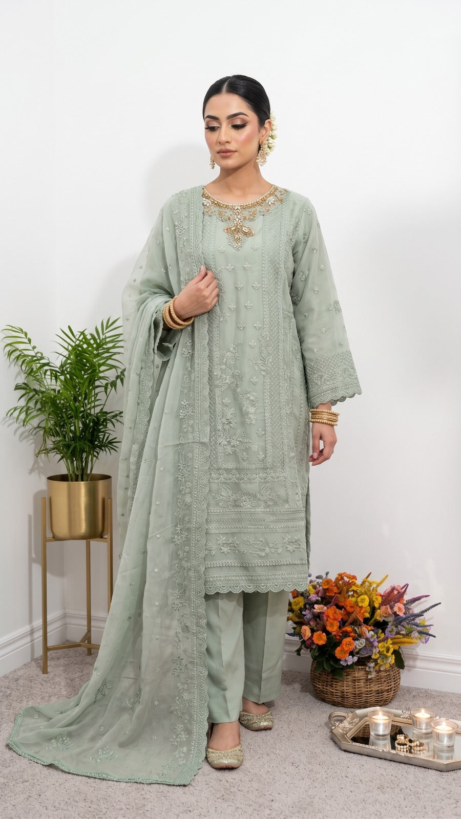 BM-CH-034 - Luxury Embroidered Chiffon 3 Piece Party Wear Suit