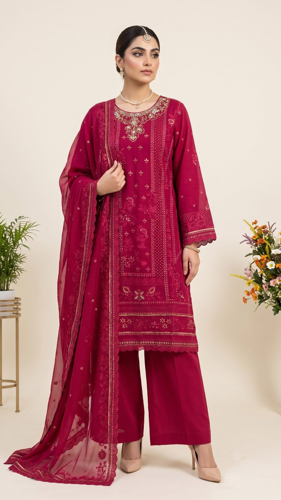 BM-CH-034 - Luxury Embroidered Chiffon 3 Piece Party Wear Suit