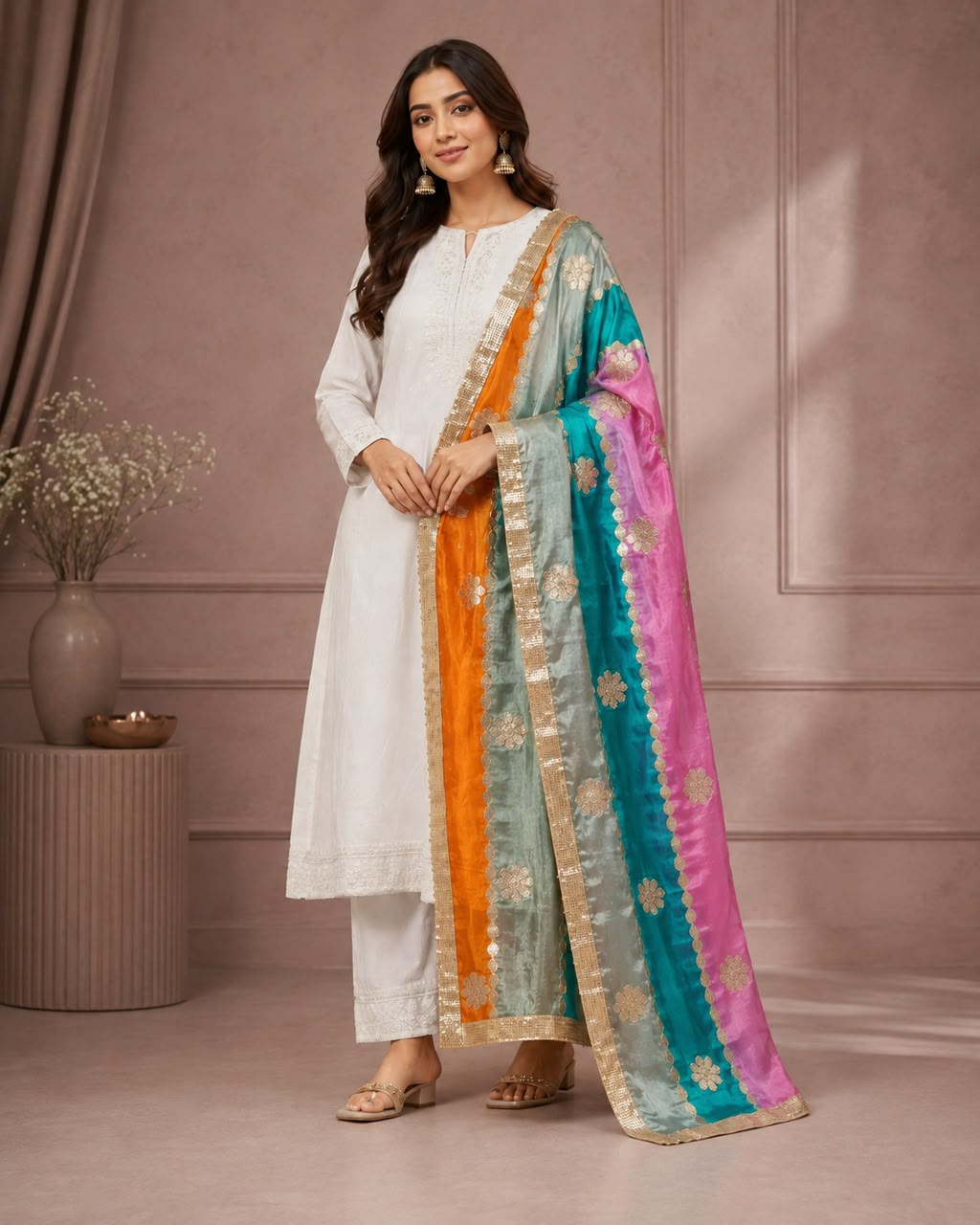 DP-09 Multicolour Banarasi Stripe Festive Dupatta