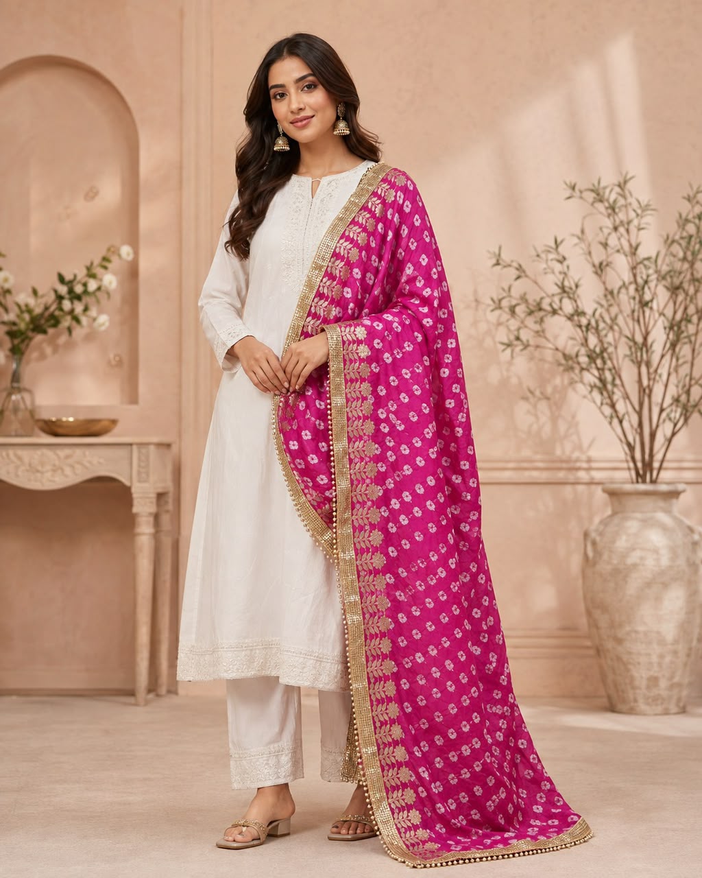 DP-12 Rani Pink Bandhani Gota Patti Dupatta
