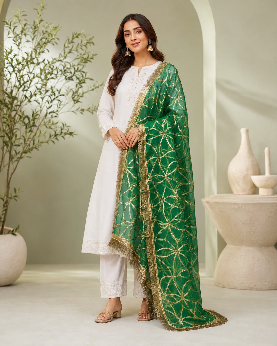 DP-03 Emerald Green Gota Jaal Organza Dupatta