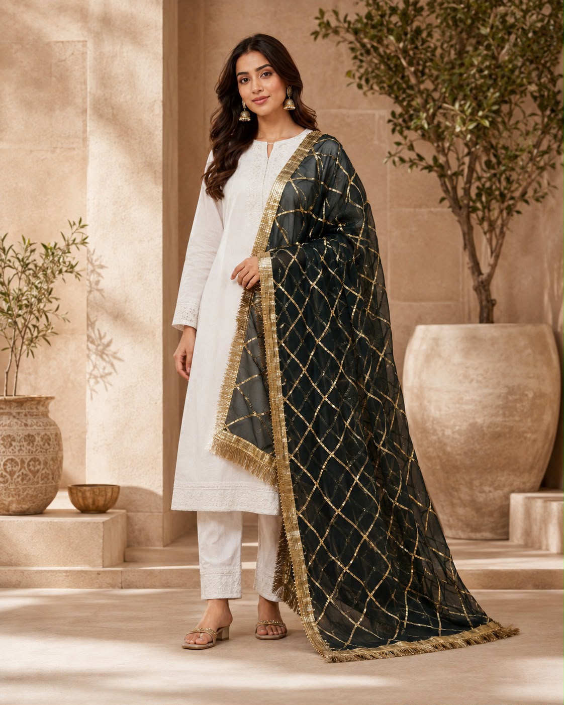 DP-04 Black Gota Jaal Organza Dupatta