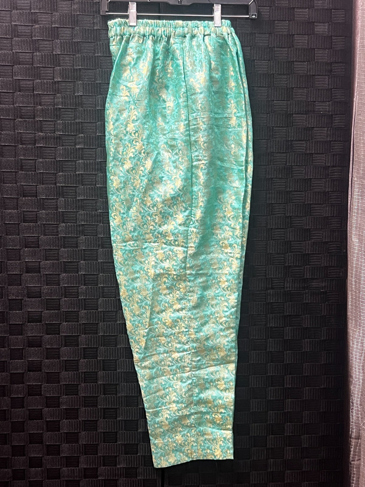 BM-TR-006 Sage Green Gold Ornamental Floral Banarasi Jacquard Straight-Leg Trousers -