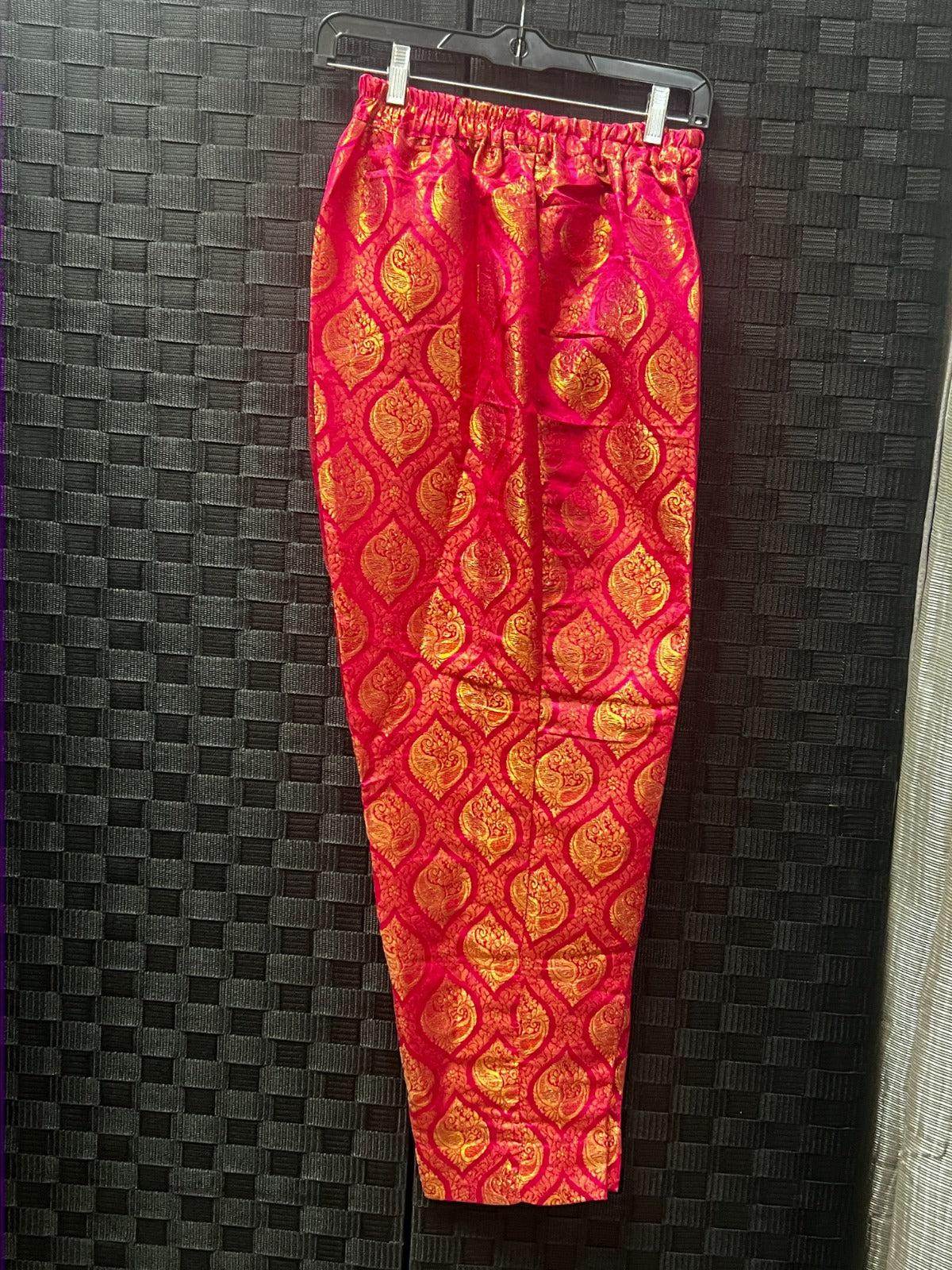 BM-TR-008 Charcoal Black Gold Paisley Damask Banarasi Jacquard Palazzo Trousers -