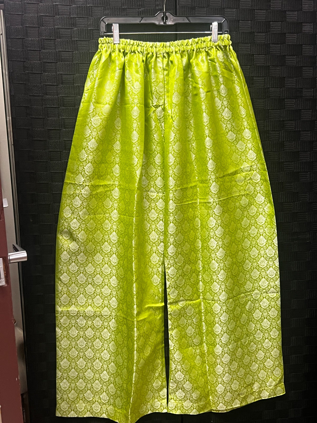BM-TR-011 Lime Green Silver Damask Banarasi Jacquard Palazzo Trousers -
