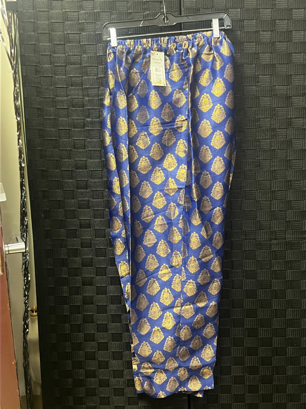 BM-TR-010 Royal Blue Gold Buti Banarasi Jacquard Straight-Leg Trousers -
