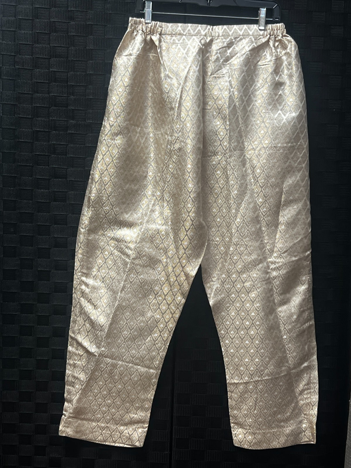 BM-TR-032 White Silver Lattice Floral Jacquard Banarasi Jacquard Wide-Leg Palazzo Trousers -