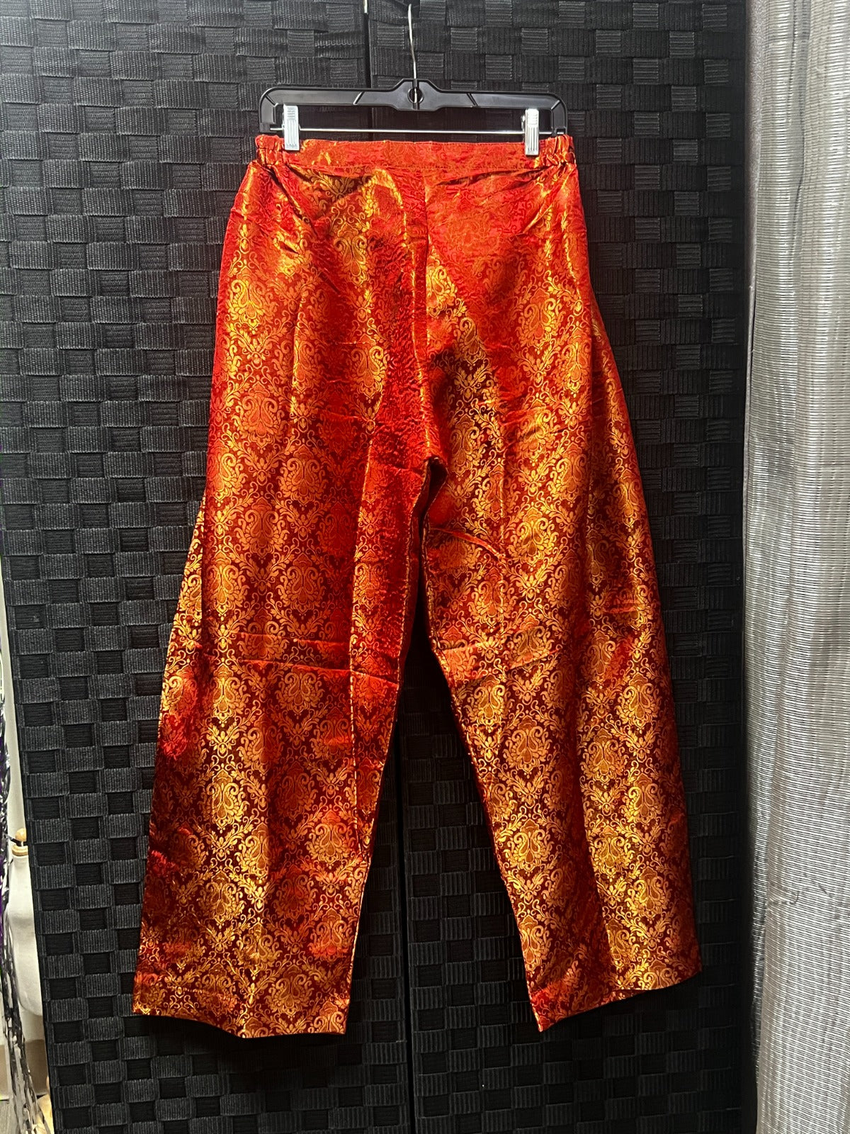 BM-TR-025 Rust Orange Gold Ornate Damask Banarasi Jacquard Straight-Leg Trousers
