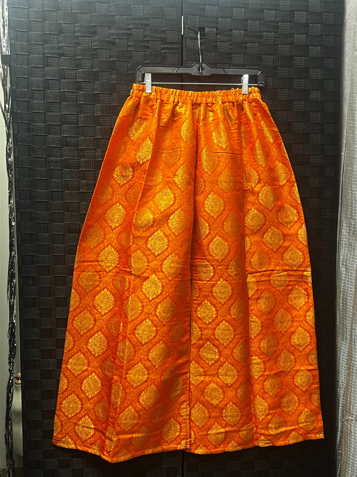 BM-TR-029 Tangerine Orange Gold Buti Medallion Banarasi Jacquard Palazzo Trousers