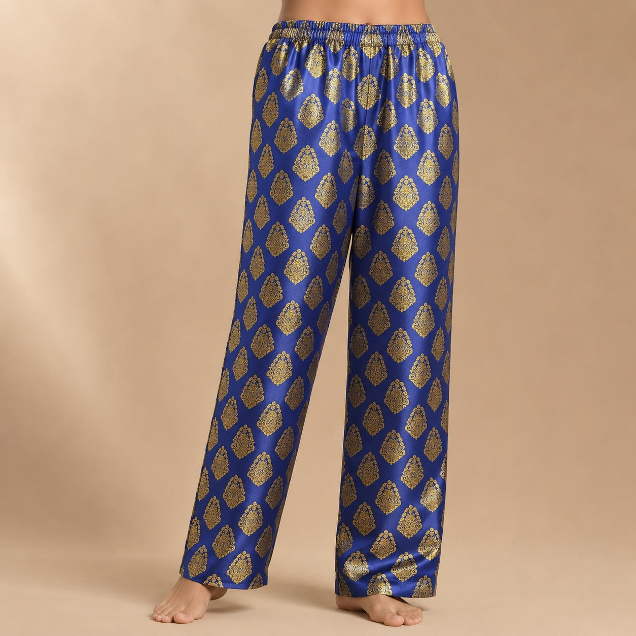 DR-08 - Royal Blue - Straight-Leg Banarasi Jacquard Trousers