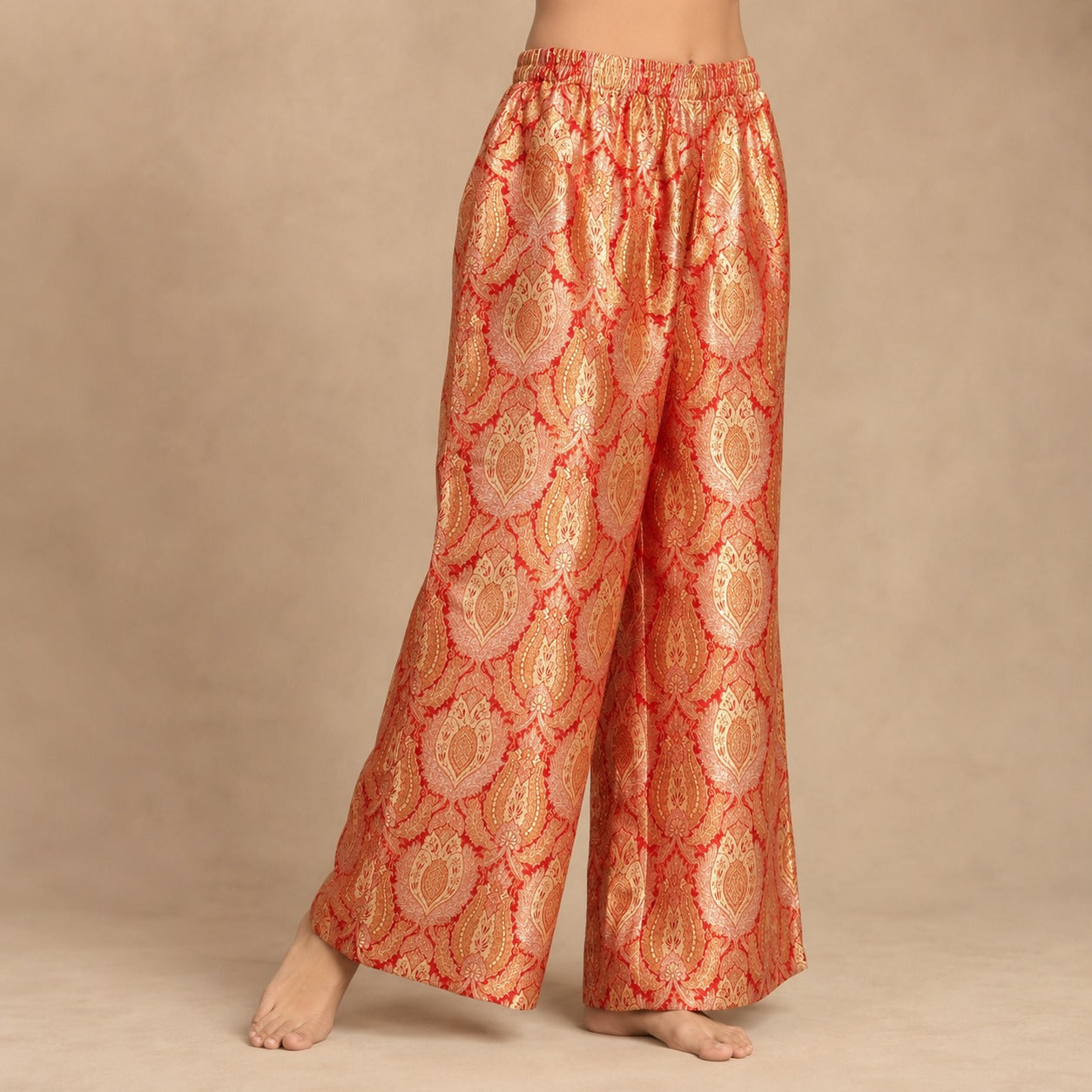 DR-11 - Peach - Wide-Leg Banarasi Jacquard Trousers