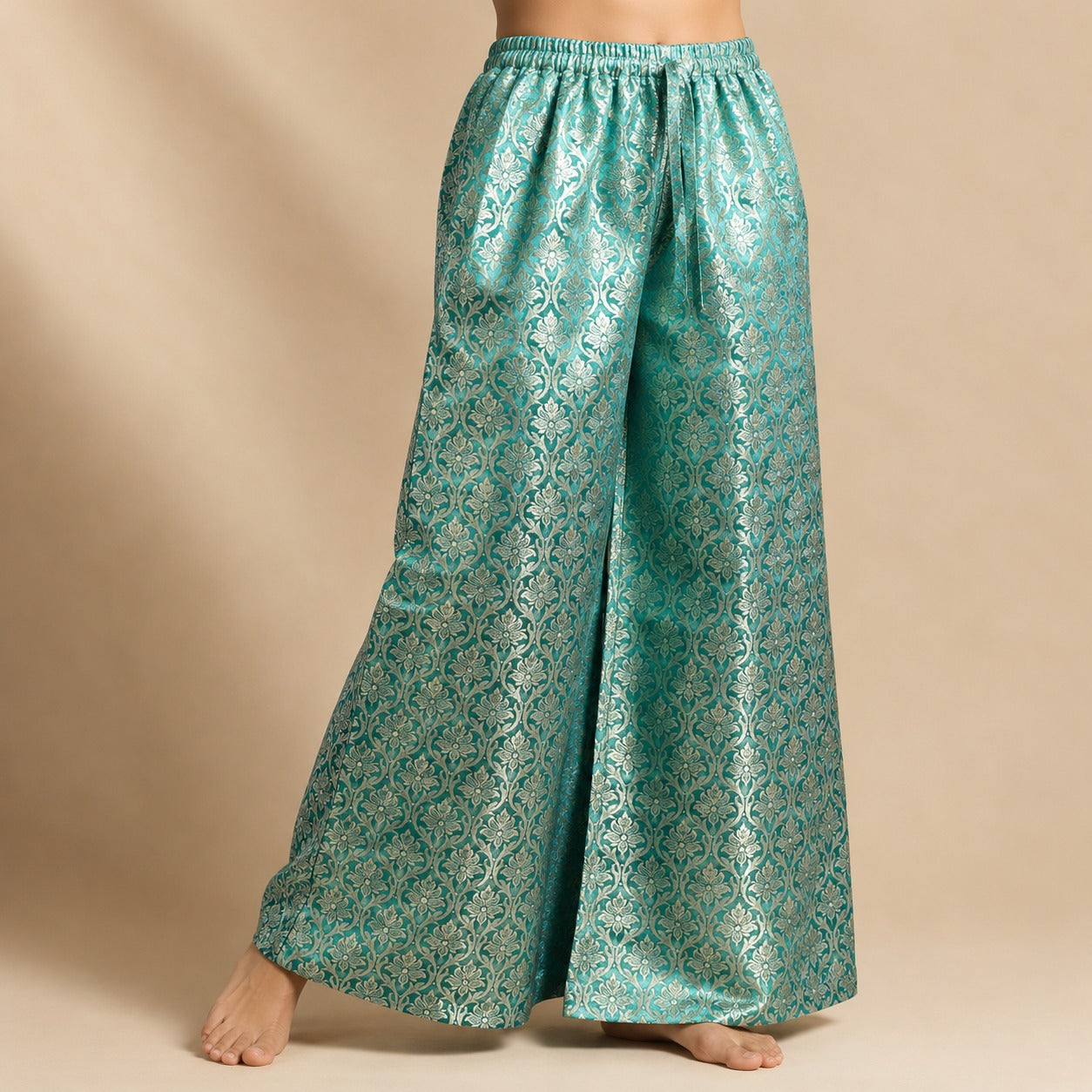 DR-14 - Sea Green - Palazzo Banarasi Jacquard Trousers