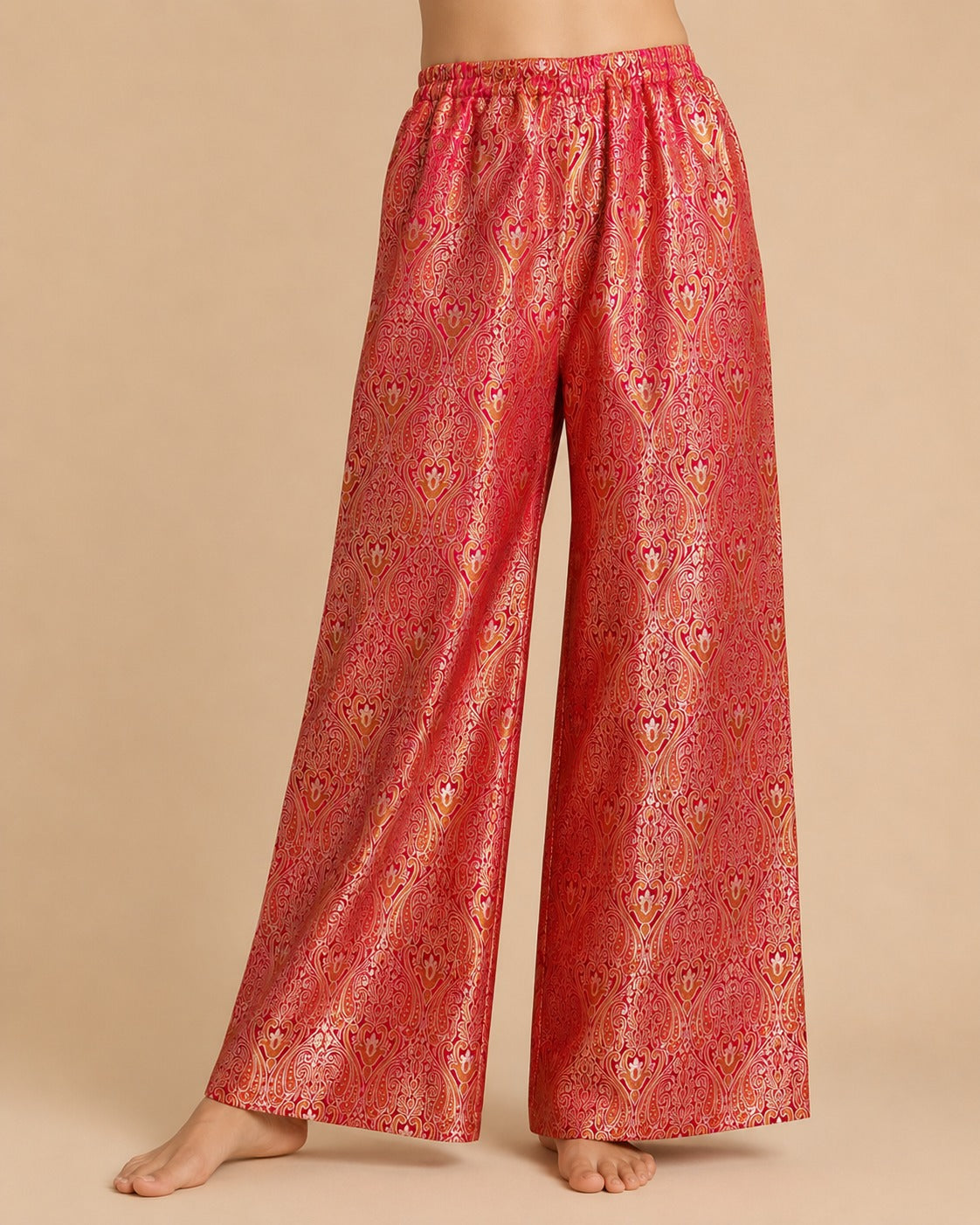 DR-19 - Rani Pink - Wide-Leg Banarasi Jacquard Trousers