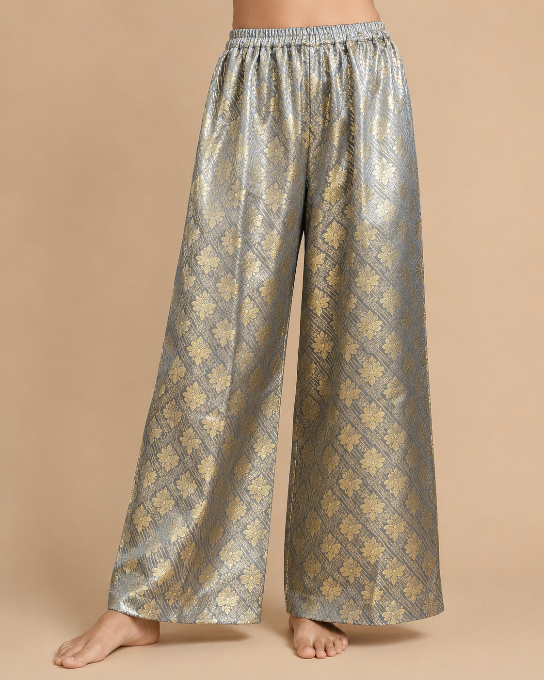 DR-17 - Silver Grey - Palazzo Banarasi Jacquard Trousers