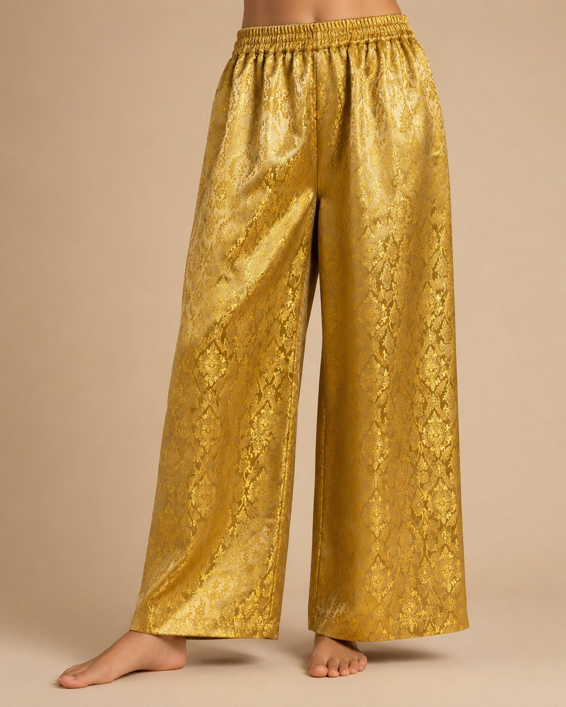 DR-18 - Golden - Wide-Leg Banarasi Jacquard Trousers