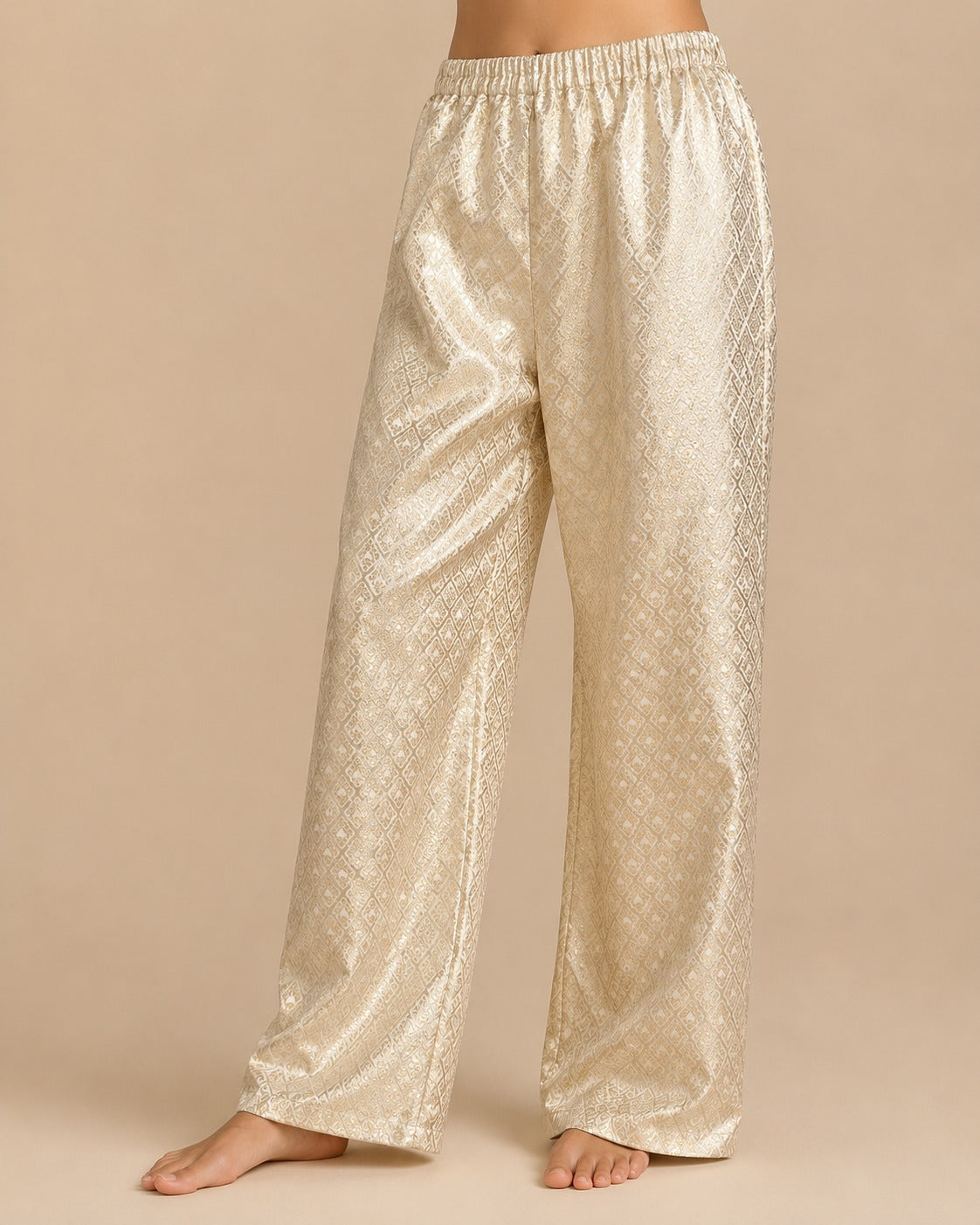DR-22 - Cream - Wide Leg Banarasi Jacquard Trousers
