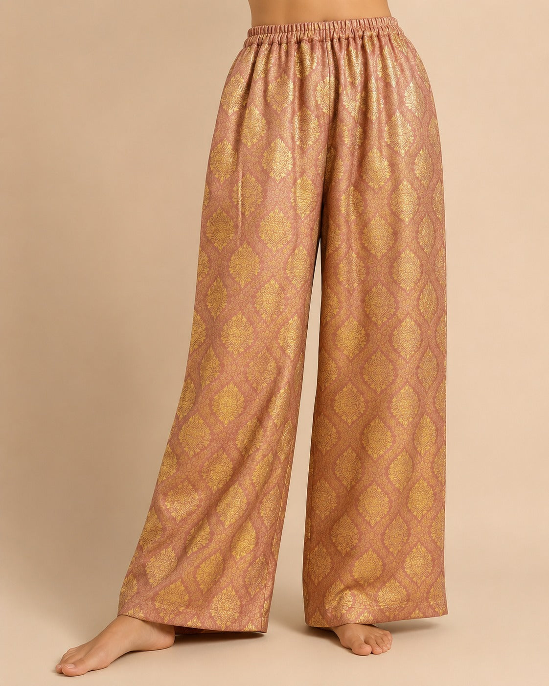 DR-25 - Peach - Wide Leg Banarasi Jacquard Trousers