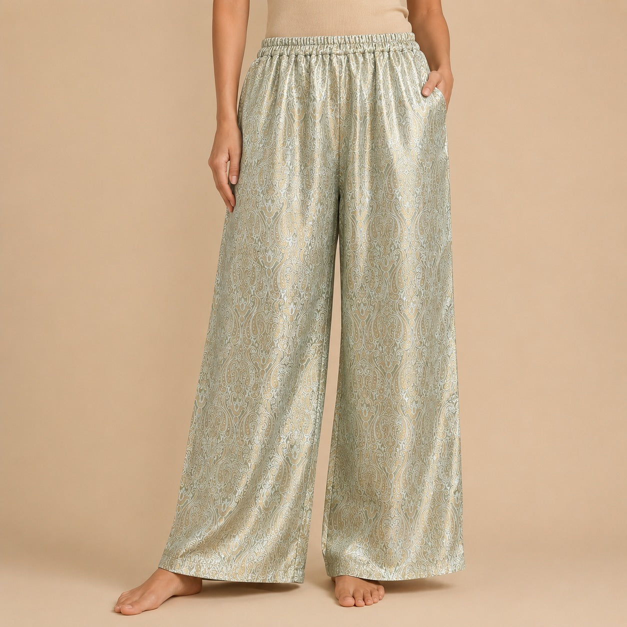 DR-26 - Light Grey - Palazzo Banarasi Jacquard Trousers
