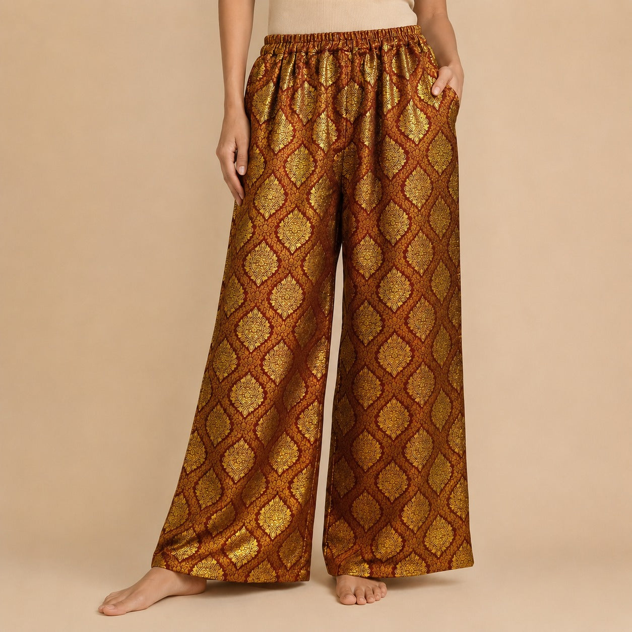 DR-27 - Brown - Palazzo Banarasi Jacquard Trousers