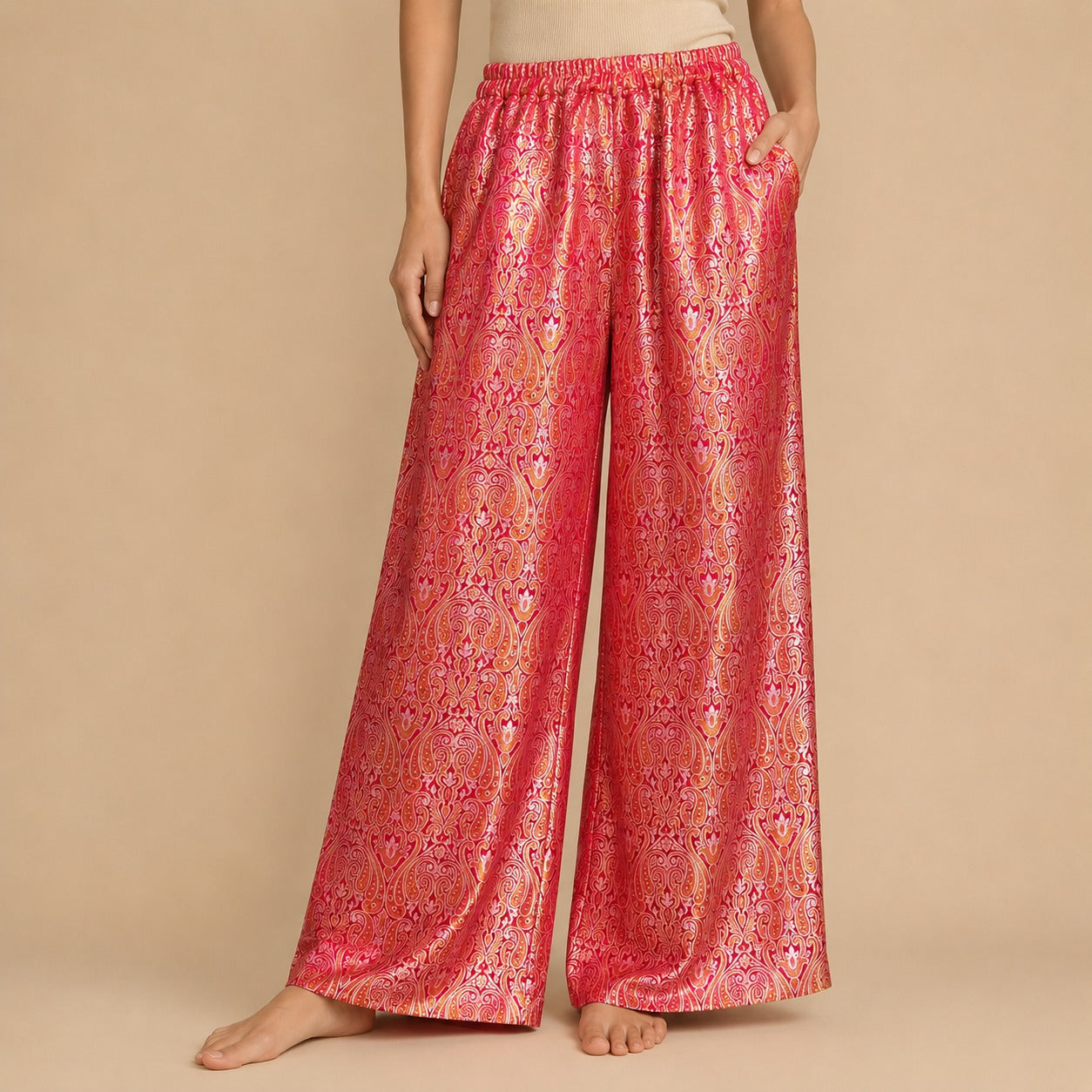 DR-30 - Gulabi - Palazzo Banarasi Jacquard Trousers