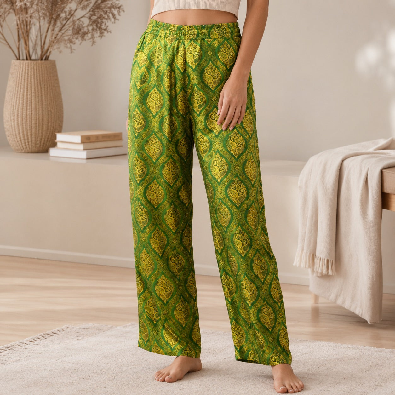 DR-38 - Sabz - Straight Leg Banarasi Jacquard Trousers