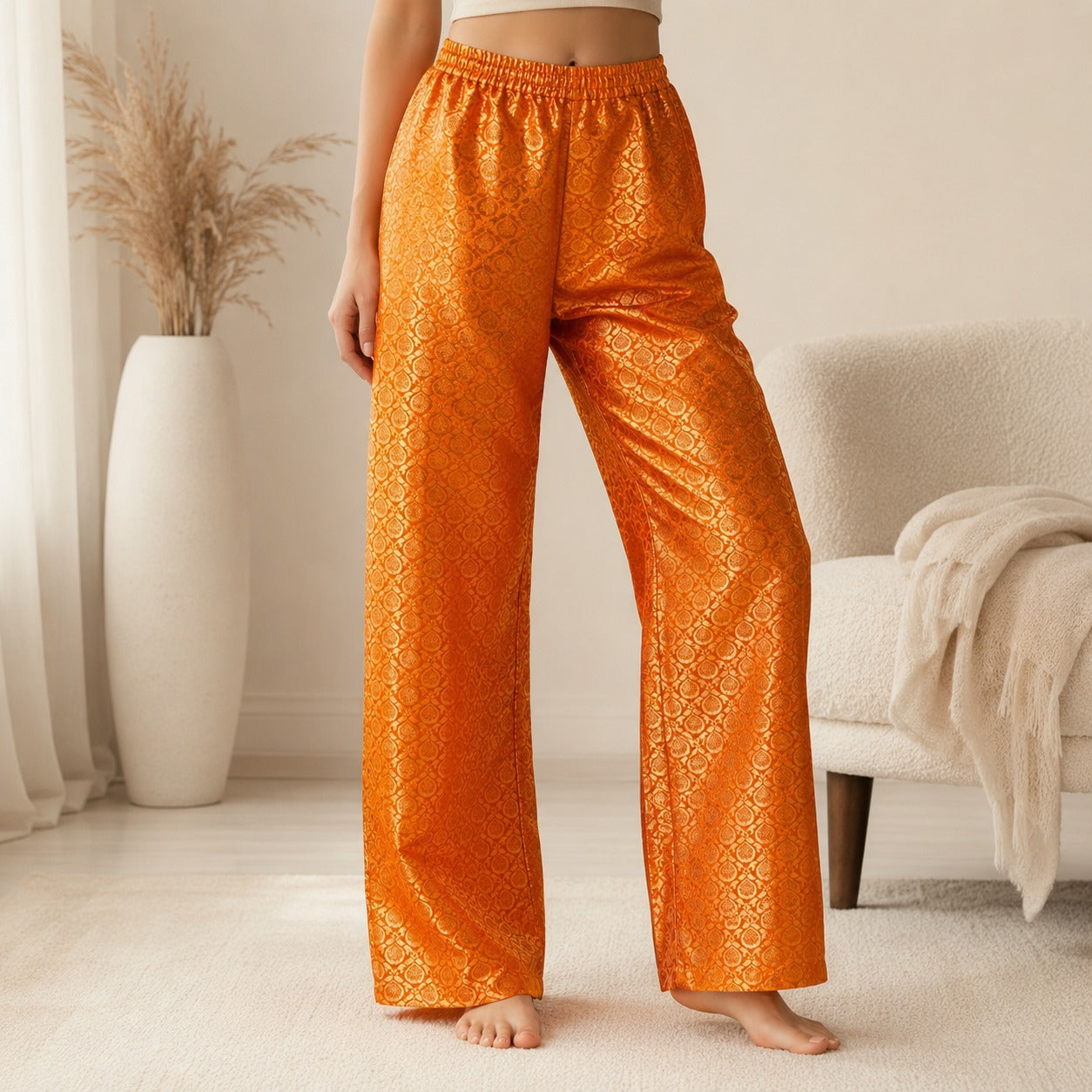 DR-40 - Narangi - Pallazo Banarasi Jacquard Trousers