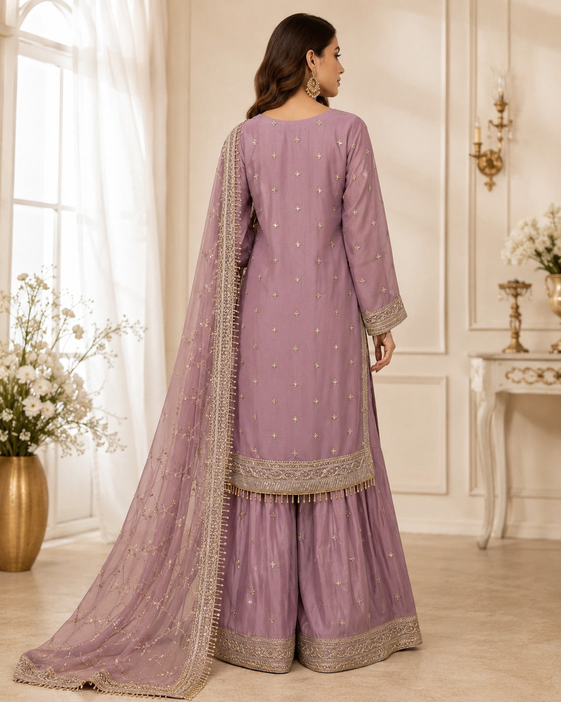 RM-07 - Mauve - RMAW RF1607 Embroidered 3 Piece Gharara Set