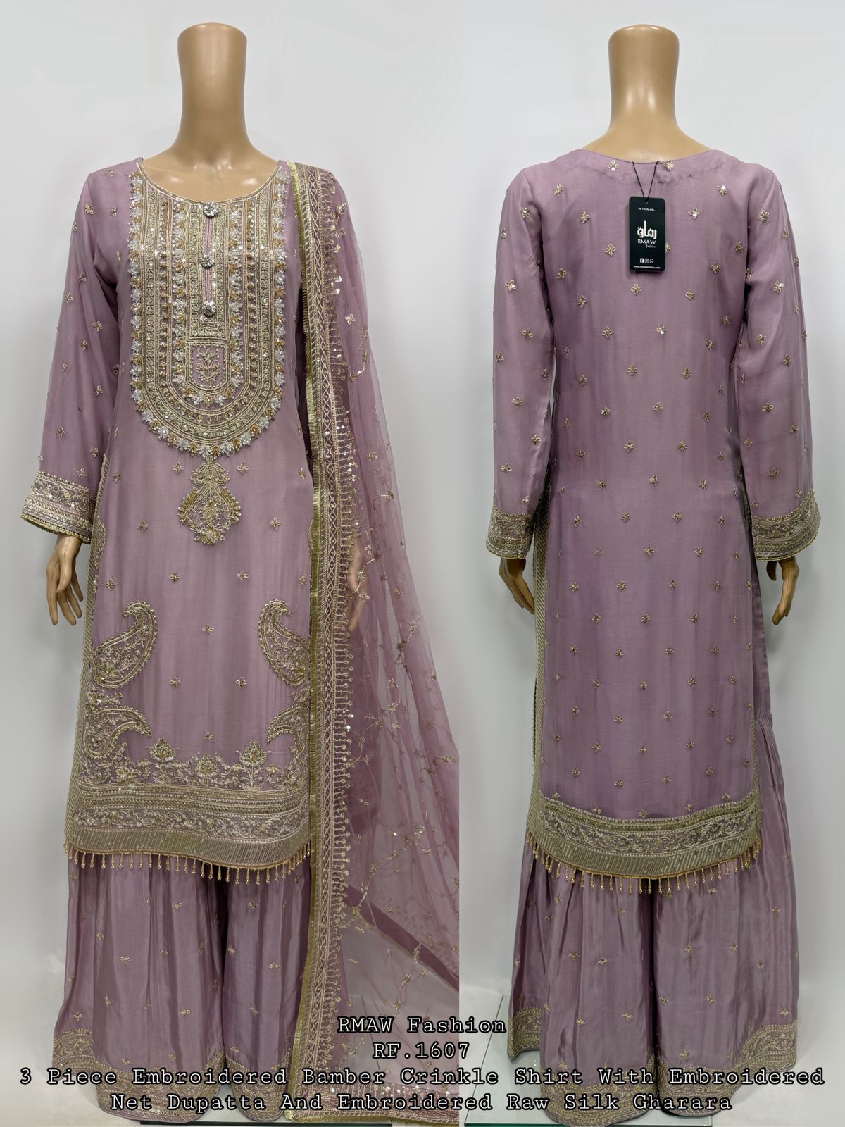 RM-07 - Mauve - RMAW RF1607 Embroidered 3 Piece Gharara Set