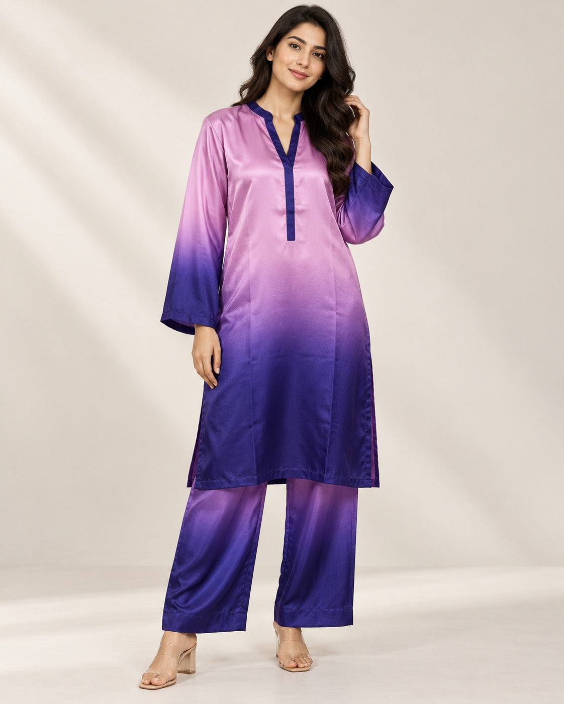 SP-218 - Silk 2 Piece Co-Ord Set - Lavender Purple Ombre