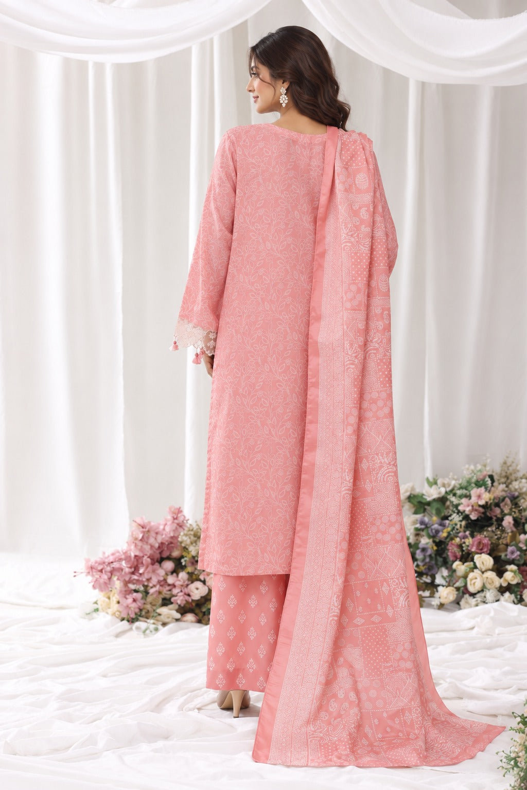 BNV-004 - Bin Saeed Luxury Light Viscose 3-Piece Suit - Coral Pink