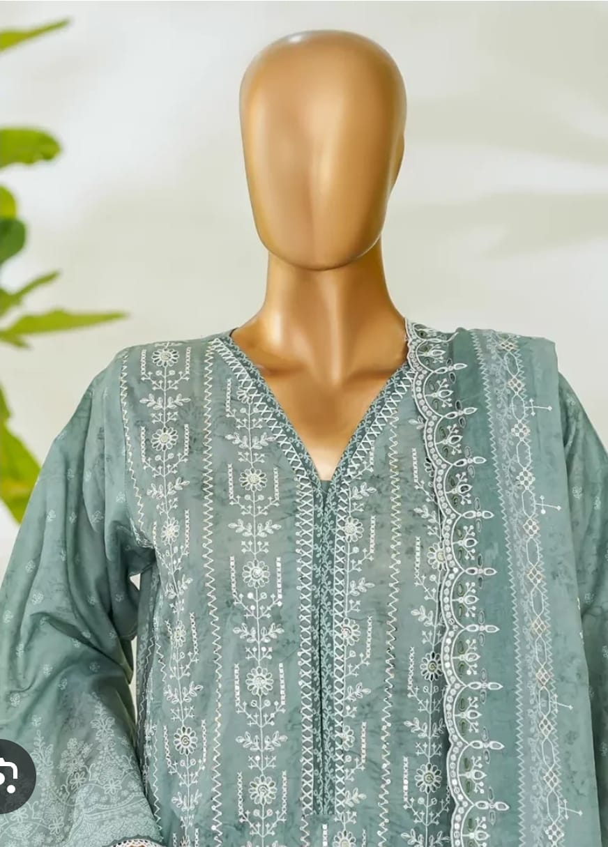 WCE-03 Bin Saeed Original  White Chikankari Embroidered Suit - Size XL