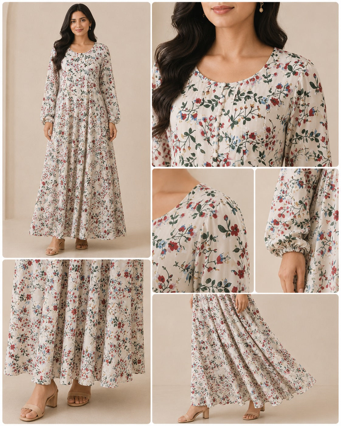 MAXI-003 | Ivory Multi  Georgette  Maxi Dress
