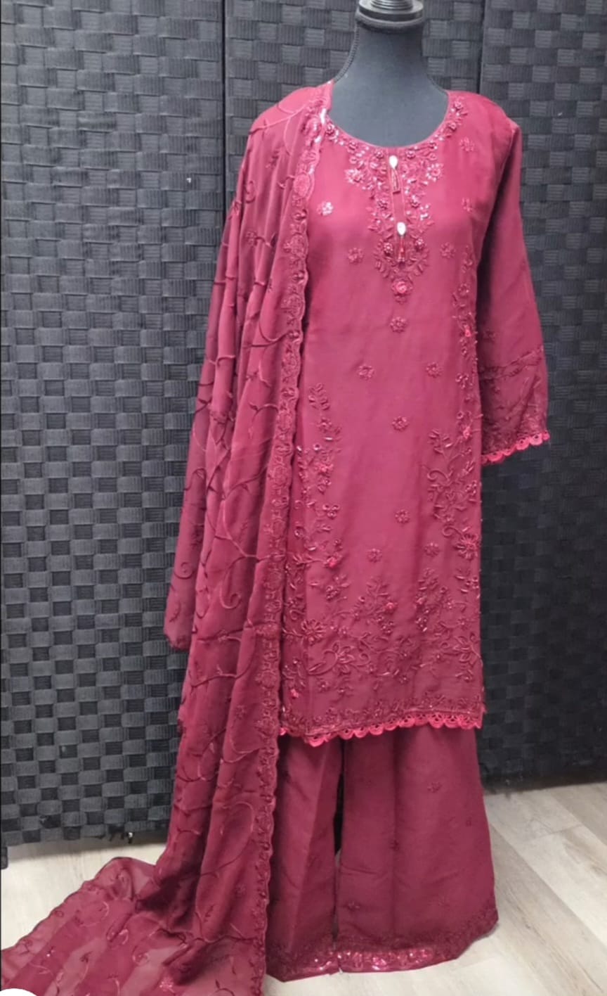 PEC-01 Premium Embroidered Chiffon Ensemble – Exquisite Thread Work & Hand-Placed Embellishments