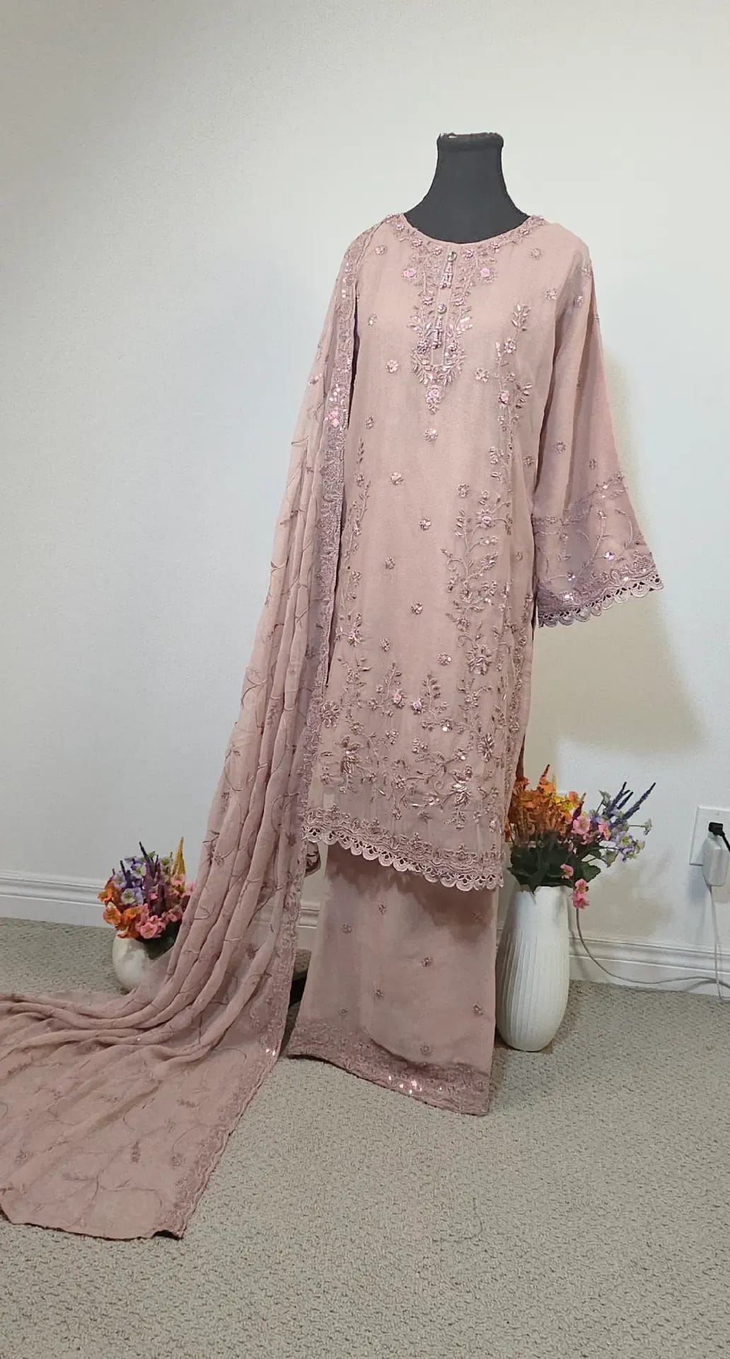 PEC-01 Premium Embroidered Chiffon Ensemble – Exquisite Thread Work & Hand-Placed Embellishments