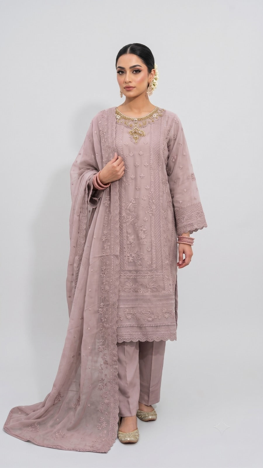 BM-CH-034 - Luxury Embroidered Chiffon 3 Piece Party Wear Suit