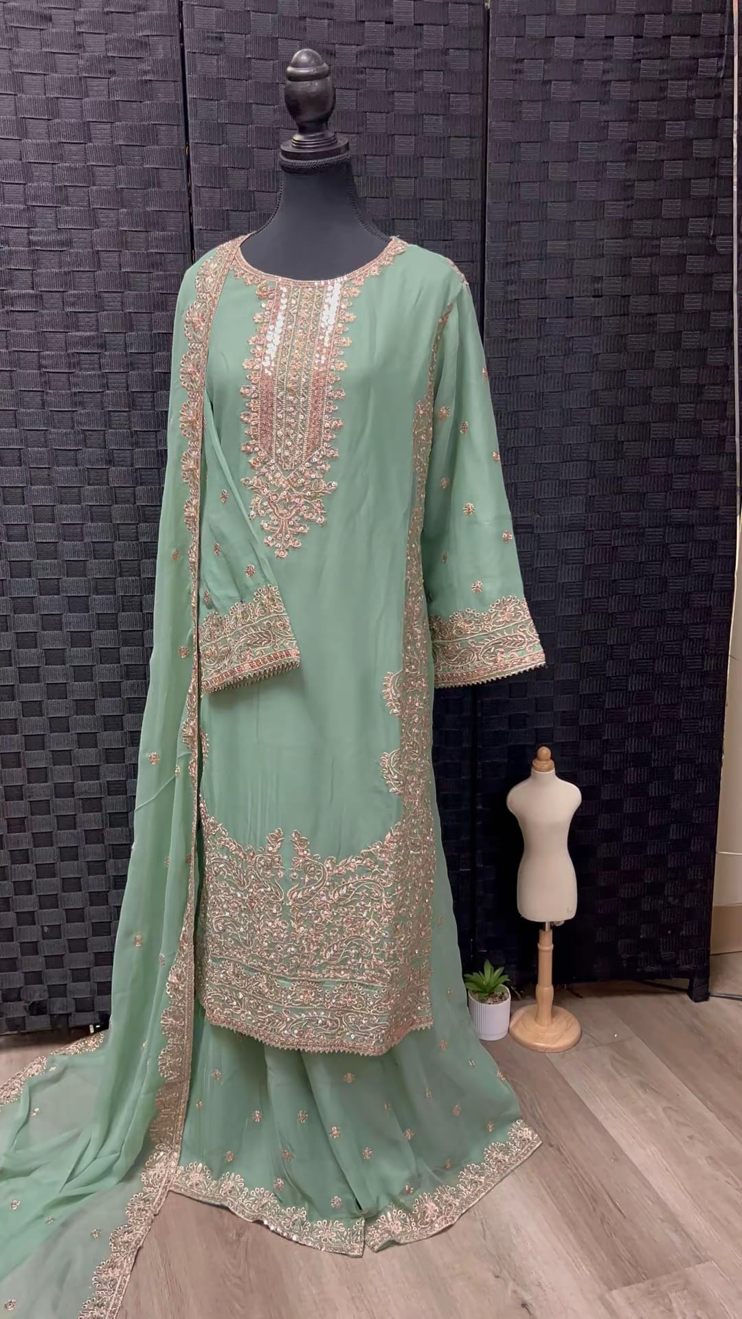 BM-CH-040 - Luxury Embroidered Chiffon Gharara 3 Piece Suit