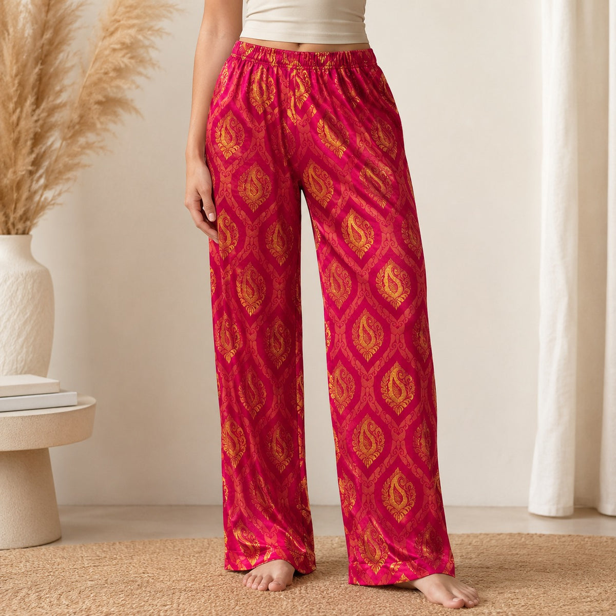 DR-29 - Hot Pink - Wide Leg Banarasi Jacquard Trousers