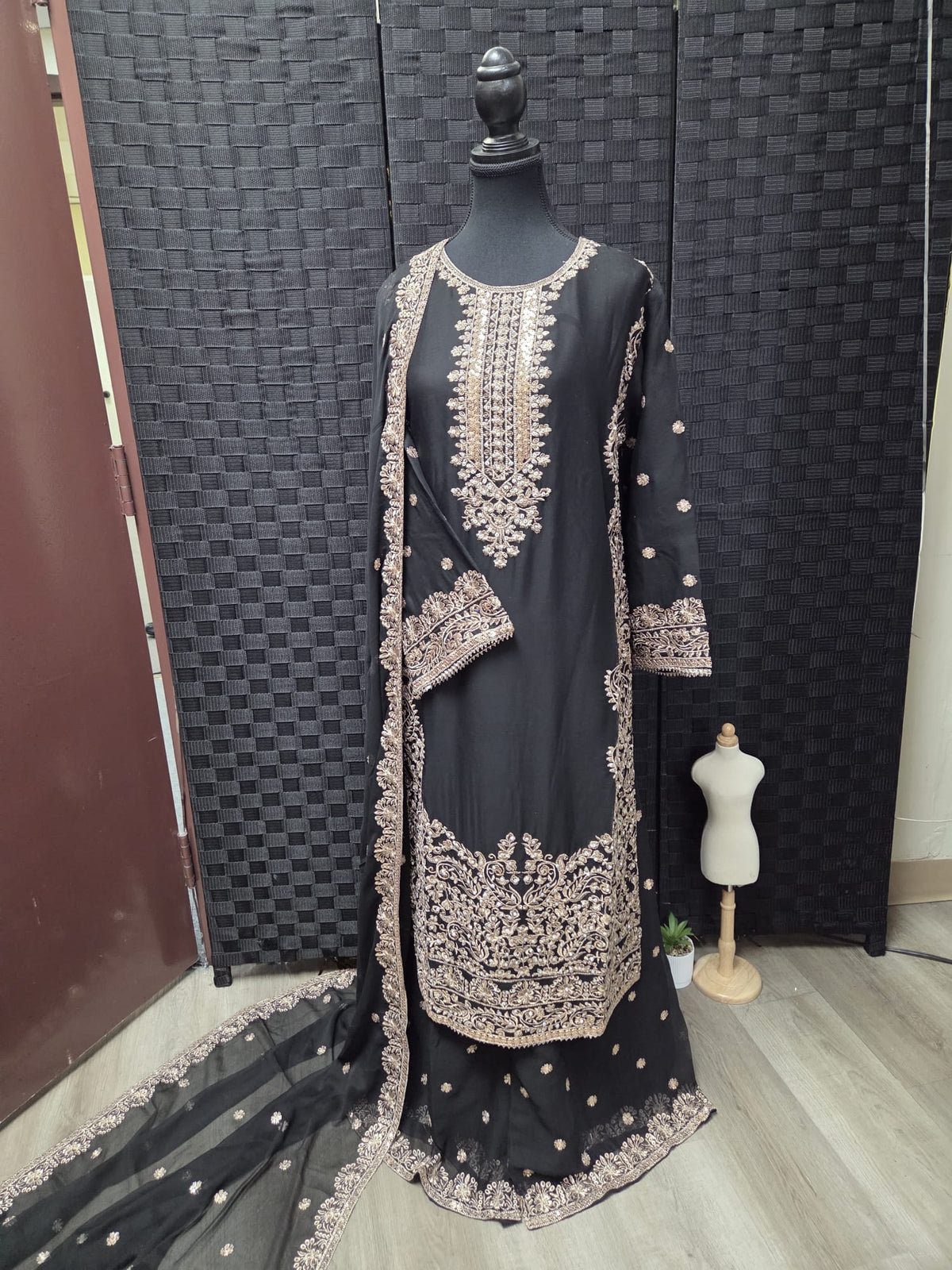 BM-CH-040 - Luxury Embroidered Chiffon Gharara 3 Piece Suit
