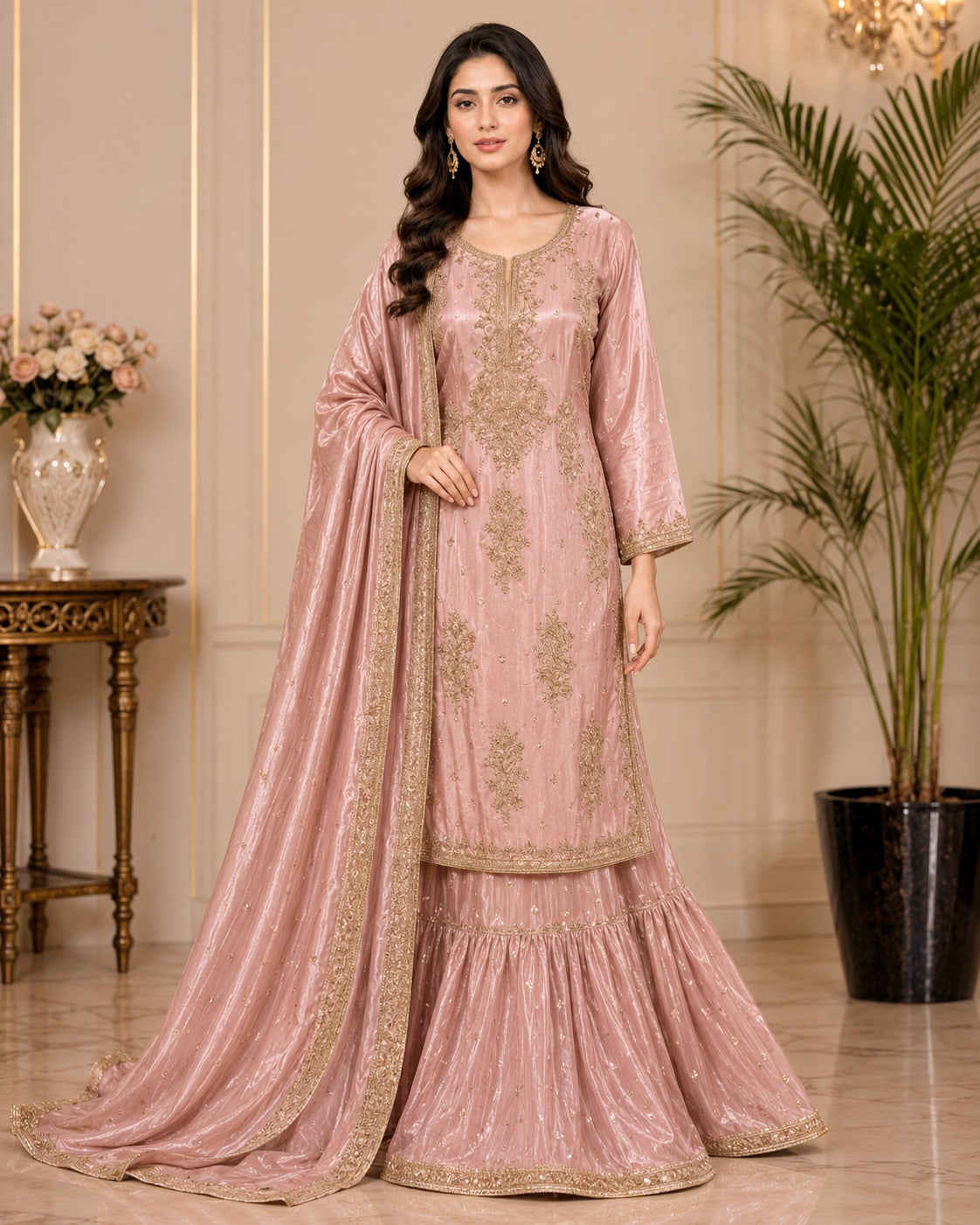 FL-03 - Blush Pink - Shesha Silk Farshi Lehenga 3 Piece Set