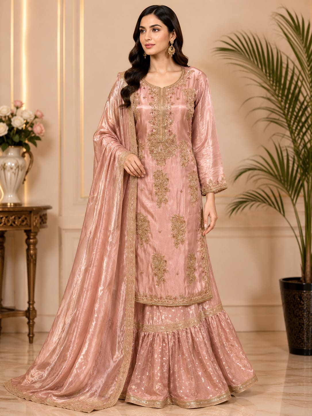FL-03 - Blush Pink - Shesha Silk Farshi Lehenga 3 Piece Set