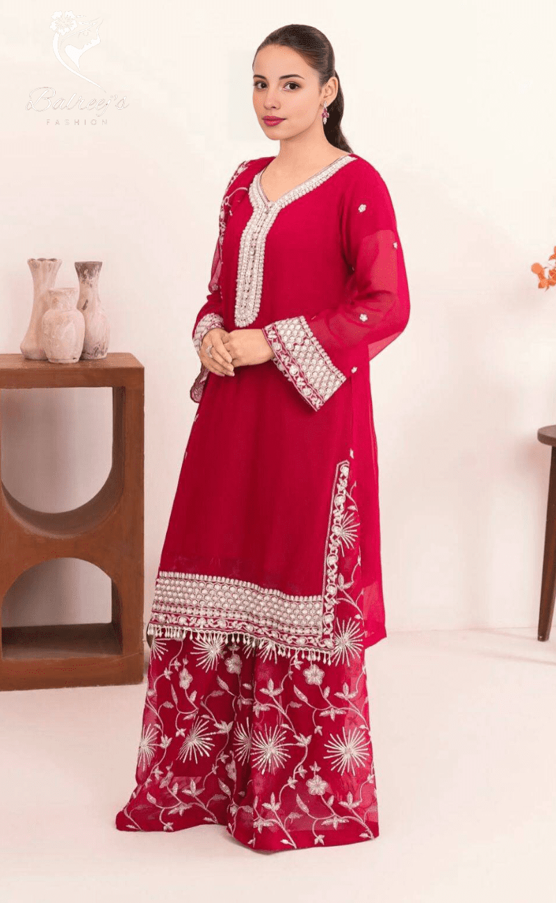 Chiffon Hamd Shirt Plazo Set image 4