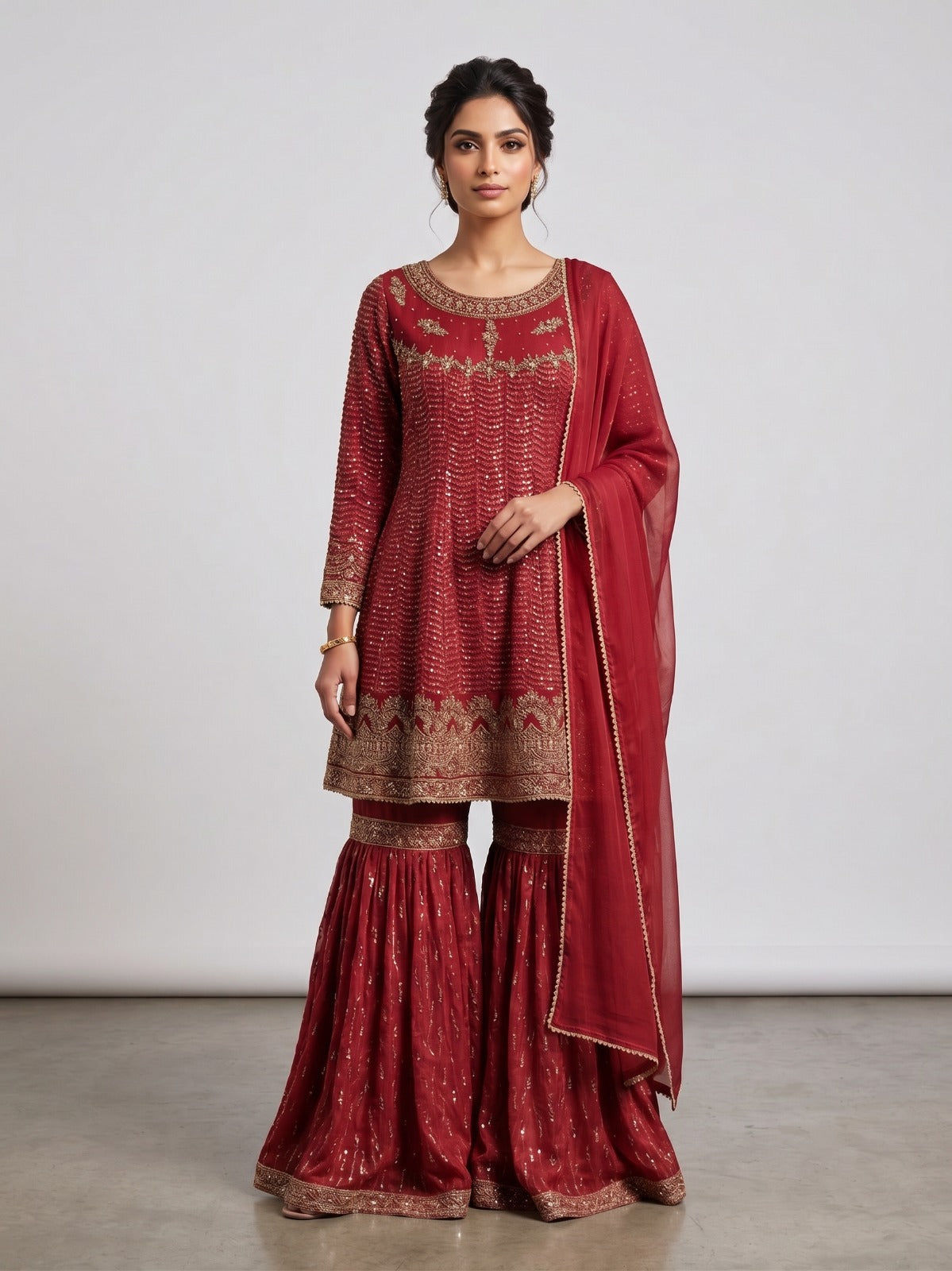BM-CH-038 - Sequin Embroidered Chiffon Gharara 3 Piece Suit